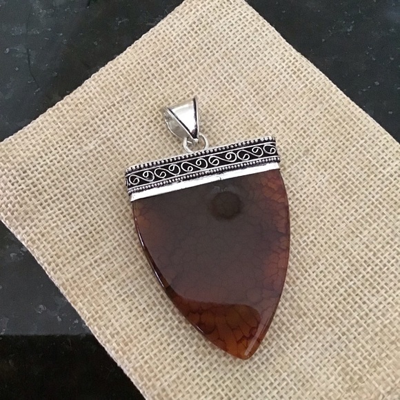 Antique arrowhead Rich Orange Solar Agate Pendant Sterling Silver W/ chain - Picture 4 of 5